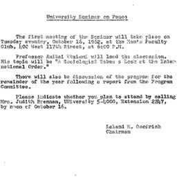 Announcements, 1962-10-12. ...
