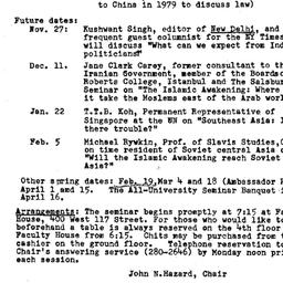 Announcements, 1979-10-30. ...