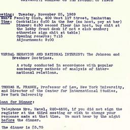 Announcements, 1969-10-20. ...