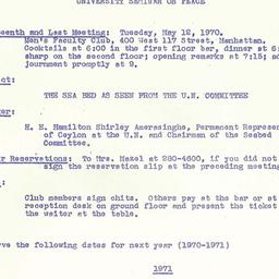 Announcements, 1970-05-12. ...
