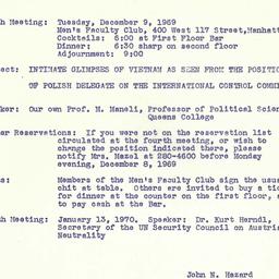 Announcements, 1969-12-09. ...