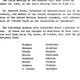 Announcements, 1960-11-23. ...