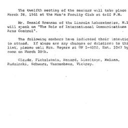 Announcements, 1961-03-22. ...