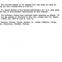 Announcements, 1961-03-09. ...