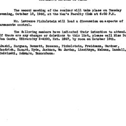 Announcements, 1960-10-12. ...