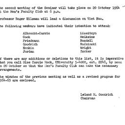Announcements, 1964-10-12. ...