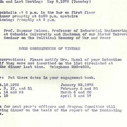 Announcements, 1973-05-09. ...