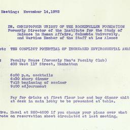 Announcements, 1972-11-14. ...
