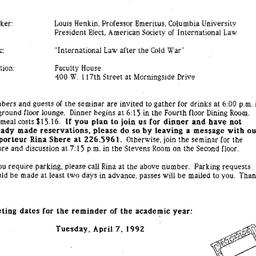 Announcements, 1992-03-10. ...