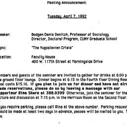 Announcements, 1992-04-07. ...
