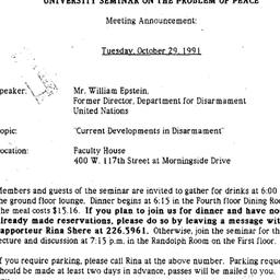 Announcements, 1991-10-29. ...