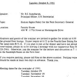Announcements, 1991-10-08. ...