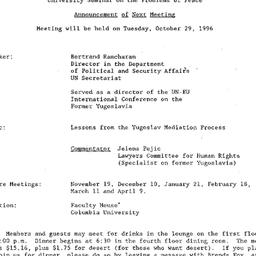 Announcements, 1996-10-29. ...