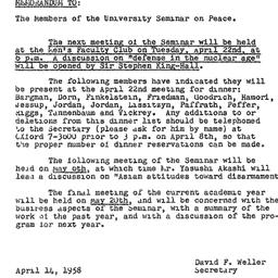 Announcements, 1958-04-14. ...