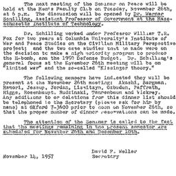 Announcements, 1957-11-14. ...