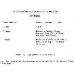 Announcements, 1989-10-02. ...
