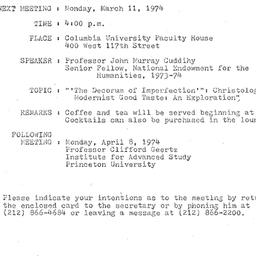 Announcements, 1974-03-11. ...