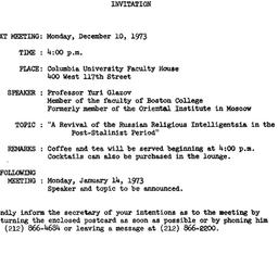 Announcements, 1973-12-10. ...