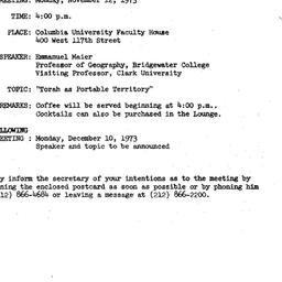 Announcements, 1973-11-12. ...