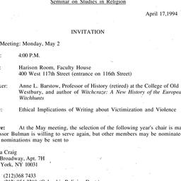Announcements, 1994-05-02. ...