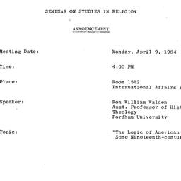 Announcements, 1984-04-09. ...