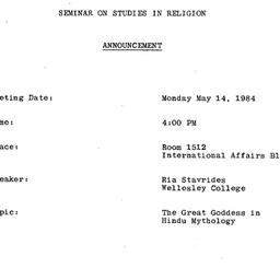 Announcements, 1984-05-14. ...
