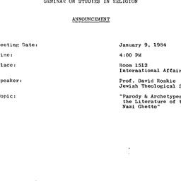 Announcements, 1984-01-09. ...