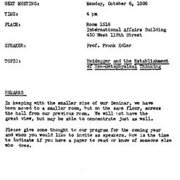 Announcements, 1986-10-06. ...