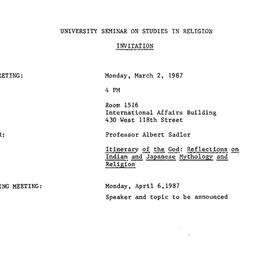 Announcements, 1987-03-02. ...