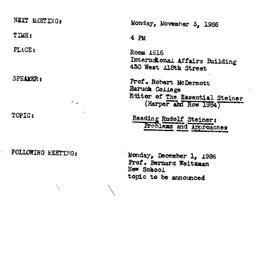 Announcements, 1986-11-03. ...