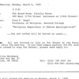 Announcements, 1995-03-06. ...