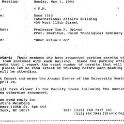 Announcements, 1993-05-03. ...