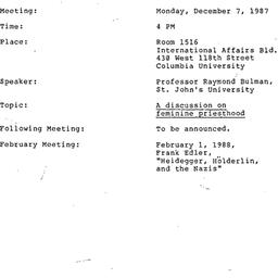 Announcements, 1987-12-07. ...