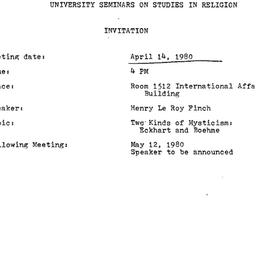 Announcements, 1980-04-14. ...