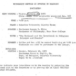 Announcements, 1975-01-20. ...