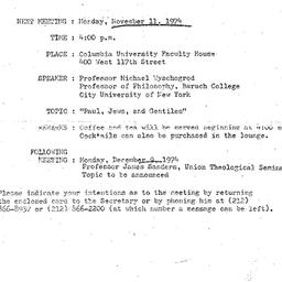 Announcements, 1974-11-11. ...