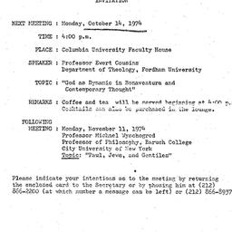Announcements, 1974-10-14. ...