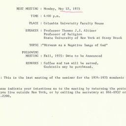 Announcements, 1975-05-12. ...