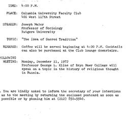 Announcements, 1972-12-11. ...