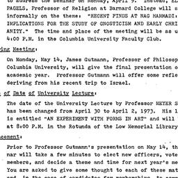 Announcements, 1973-04-09. ...