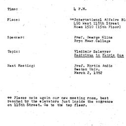 Announcements, 1992-02-03. ...