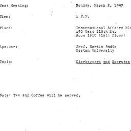 Announcements, 1992-03-02. ...