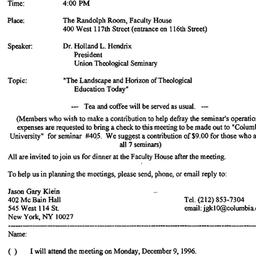 Announcements, 1996-12-09. ...