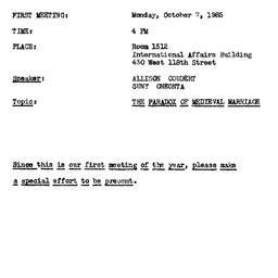Announcements, 1985-10-07. ...