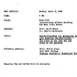 Announcements, 1986-03-03. ...