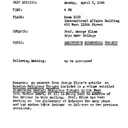 Announcements, 1986-04-07. ...