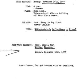 Announcements, 1977-11-14. ...