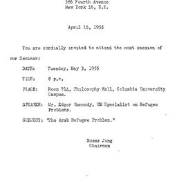 Announcements, 1955-04-15. ...