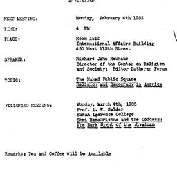 Announcements, 1985-02-04. ...