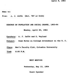 Announcements, 1964-04-09. ...